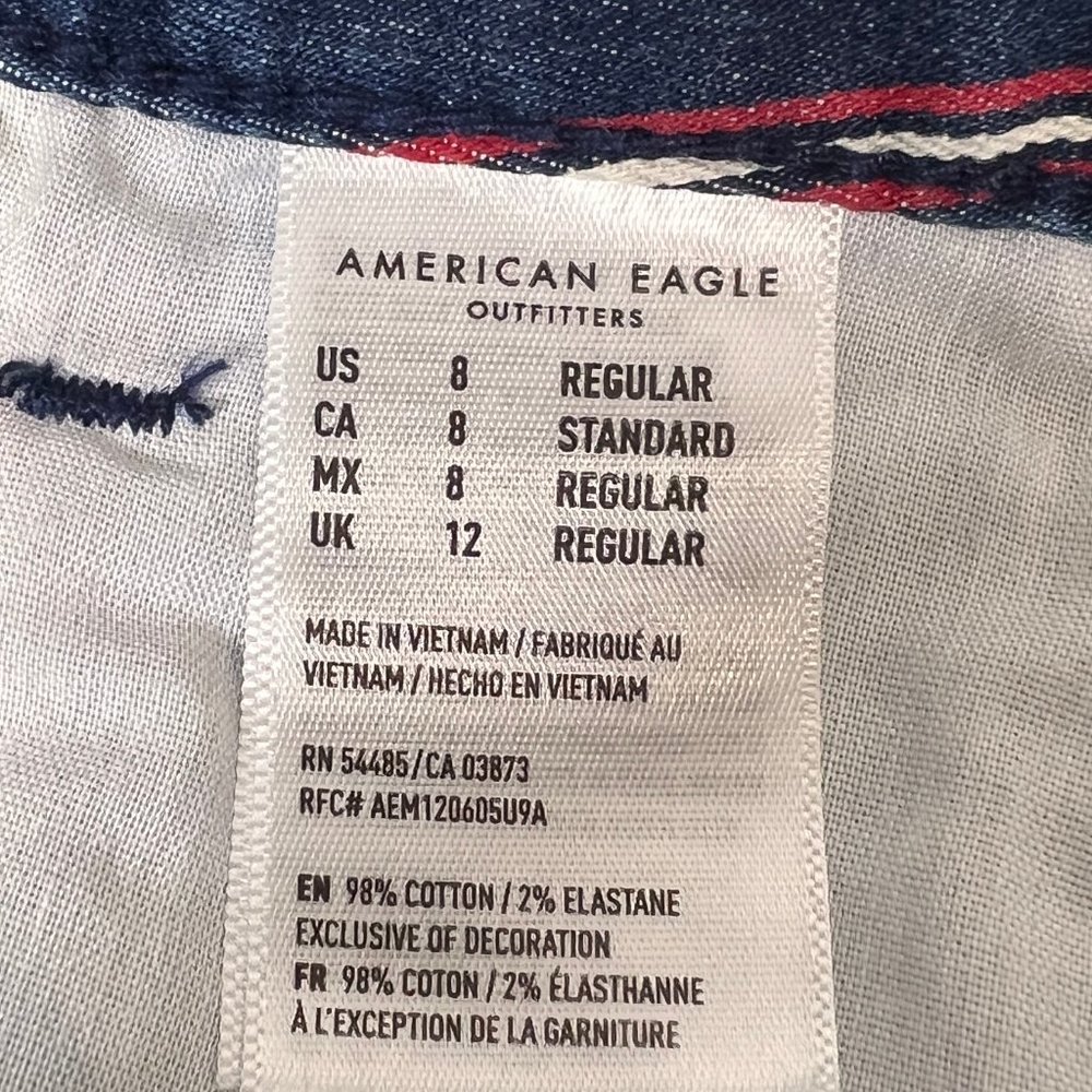 American Eagle Super Stretch Red White Blue Denim Striped Mini Skirt Siz… - Picture 10 of 11